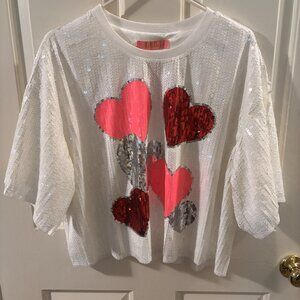 Simply Southern White Sequin Heart Valentine Top Shirt ~ Medium ~ NWT